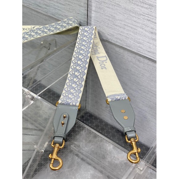 Dior Shoulder Strap with Ring in Gray Oblique Embroidery Dior Shoulder Strap with Ring in Gray Oblique Embroidery