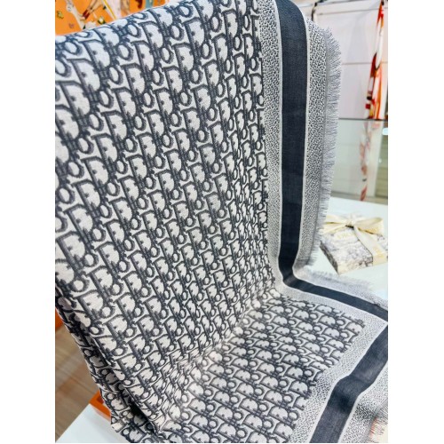 Dior D-Oblique Shawl in Grey Wool and Cotton Dior D-Oblique Shawl in Grey Wool and Cotton