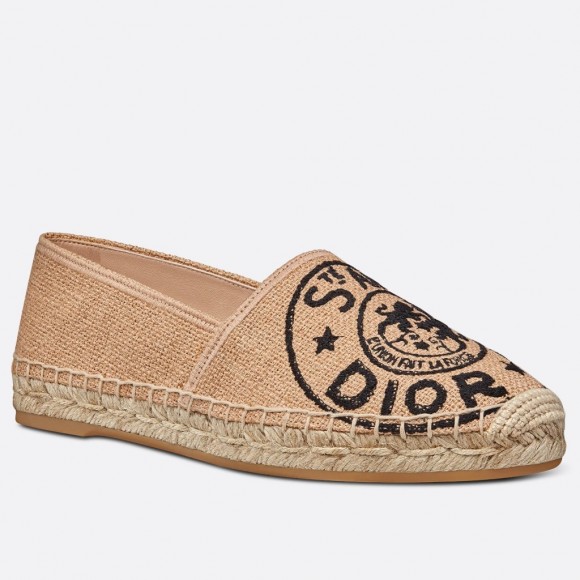 Dior Granville Espadrilles In Beige Jute Canvas with Dior Union Motif Dior Granville Espadrilles In Beige Jute Canvas with Dior Union Motif