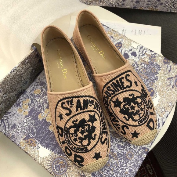 Dior Granville Espadrilles In Beige Jute Canvas with Dior Union Motif Dior Granville Espadrilles In Beige Jute Canvas with Dior Union Motif