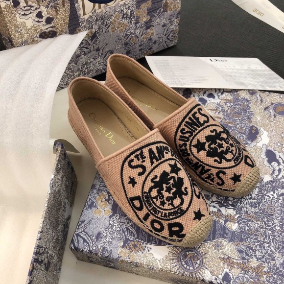 Dior Granville Espadrilles In Beige Jute Canvas with Dior Union Motif Dior Granville Espadrilles In Beige Jute Canvas with Dior Union Motif