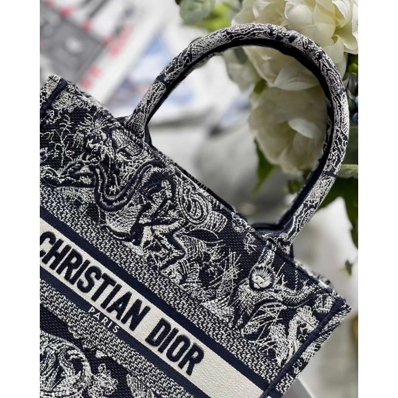 Dior Small Book Tote Bag In Blue Toile de Jouy Reverse Embroidery Dior Small Book Tote Bag In Blue Toile de Jouy Reverse Embroidery