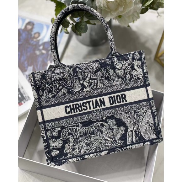 Dior Small Book Tote Bag In Blue Toile de Jouy Reverse Embroidery Dior Small Book Tote Bag In Blue Toile de Jouy Reverse Embroidery