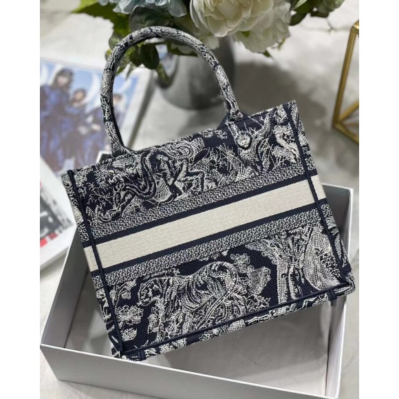 Dior Small Book Tote Bag In Blue Toile de Jouy Reverse Embroidery Dior Small Book Tote Bag In Blue Toile de Jouy Reverse Embroidery