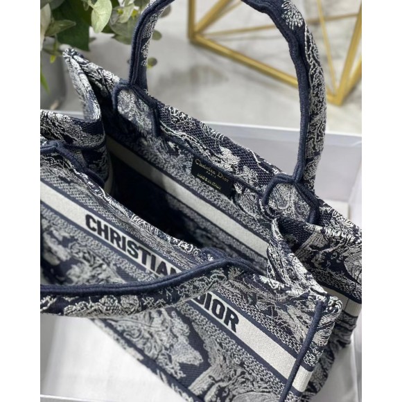 Dior Small Book Tote Bag In Blue Toile de Jouy Reverse Embroidery Dior Small Book Tote Bag In Blue Toile de Jouy Reverse Embroidery