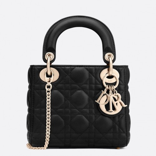 Dior Lady Dior Mini Bag with Chain in Black Cannage Lambskin Dior Lady Dior Mini Bag with Chain in Black Cannage Lambskin