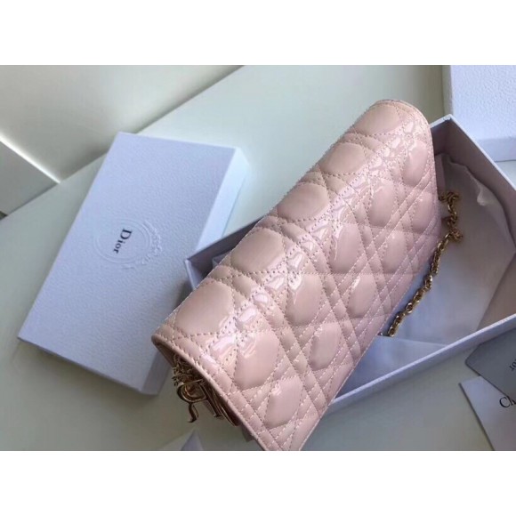 Dior Lady Dior Chain Pouch In Pink Patent Cannage Calfskin Dior Lady Dior Chain Pouch In Pink Patent Cannage Calfskin