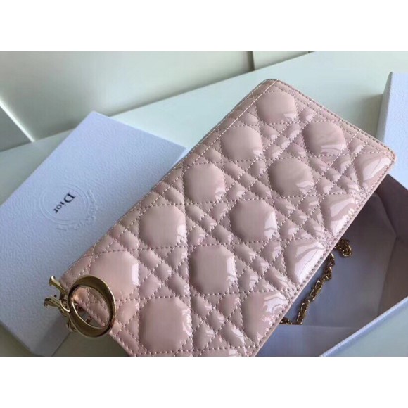 Dior Lady Dior Chain Pouch In Pink Patent Cannage Calfskin Dior Lady Dior Chain Pouch In Pink Patent Cannage Calfskin