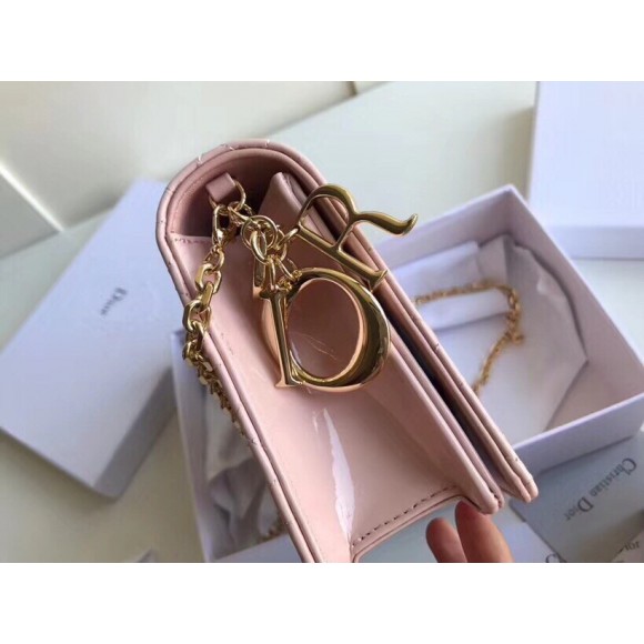 Dior Lady Dior Chain Pouch In Pink Patent Cannage Calfskin Dior Lady Dior Chain Pouch In Pink Patent Cannage Calfskin