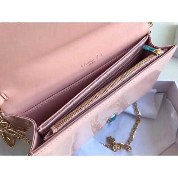 Dior Lady Dior Chain Pouch In Pink Patent Cannage Calfskin Dior Lady Dior Chain Pouch In Pink Patent Cannage Calfskin