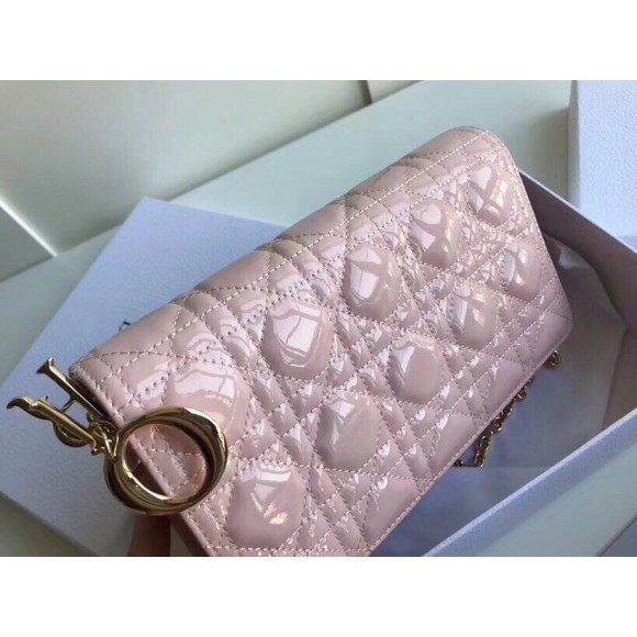 Dior Lady Dior Chain Pouch In Pink Patent Cannage Calfskin Dior Lady Dior Chain Pouch In Pink Patent Cannage Calfskin