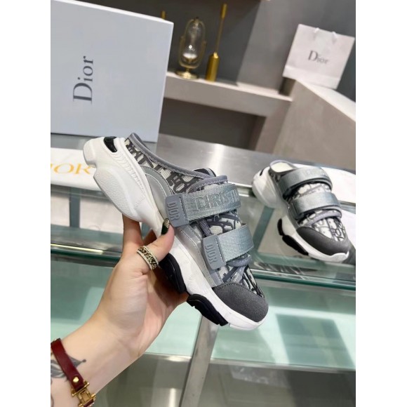 Dior D-Wander Open Back Sneakers In Grey Oblique Fabric Dior D-Wander Open Back Sneakers In Grey Oblique Fabric