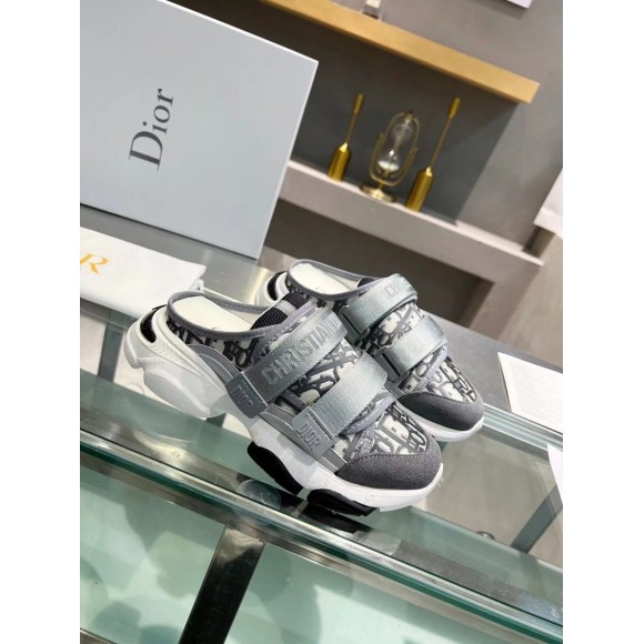 Dior D-Wander Open Back Sneakers In Grey Oblique Fabric Dior D-Wander Open Back Sneakers In Grey Oblique Fabric