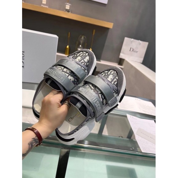 Dior D-Wander Open Back Sneakers In Grey Oblique Fabric Dior D-Wander Open Back Sneakers In Grey Oblique Fabric