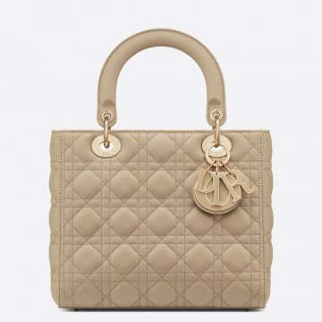 Dior Lady Dior Medium Bag in Beige Lambskin with Enamel Charm Dior Lady Dior Medium Bag in Beige Lambskin with Enamel Charm