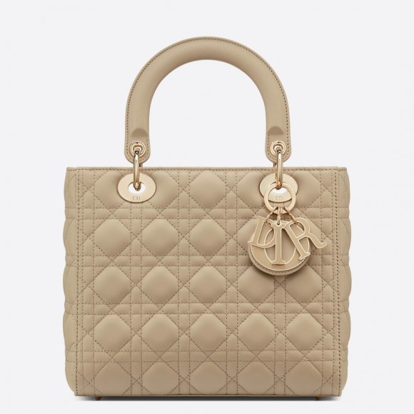 Dior Lady Dior Medium Bag in Beige Lambskin with Enamel Charm Dior Lady Dior Medium Bag in Beige Lambskin with Enamel Charm