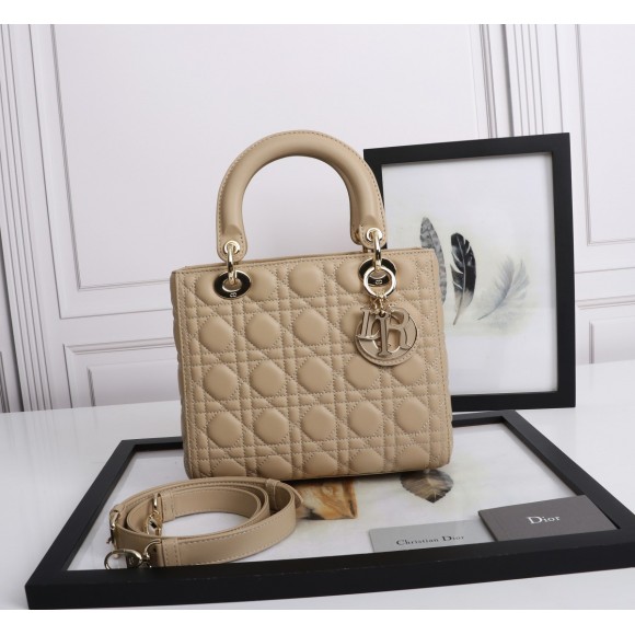 Dior Lady Dior Medium Bag in Beige Lambskin with Enamel Charm Dior Lady Dior Medium Bag in Beige Lambskin with Enamel Charm