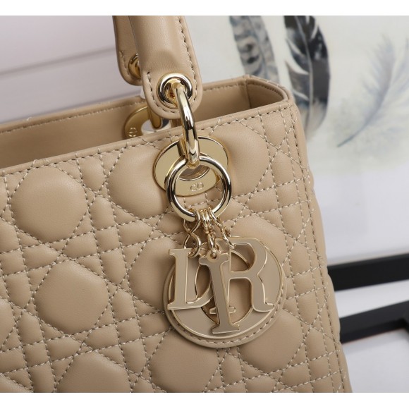 Dior Lady Dior Medium Bag in Beige Lambskin with Enamel Charm Dior Lady Dior Medium Bag in Beige Lambskin with Enamel Charm