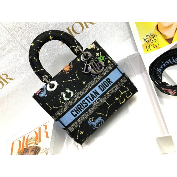 Dior Lady D-Lite Medium Bag In Black Pixel Zodiac Embroidery Dior Lady D-Lite Medium Bag In Black Pixel Zodiac Embroidery