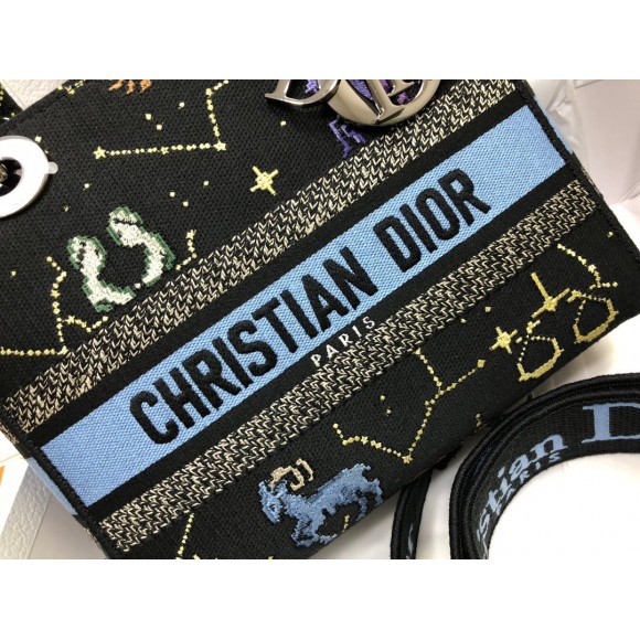 Dior Lady D-Lite Medium Bag In Black Pixel Zodiac Embroidery Dior Lady D-Lite Medium Bag In Black Pixel Zodiac Embroidery
