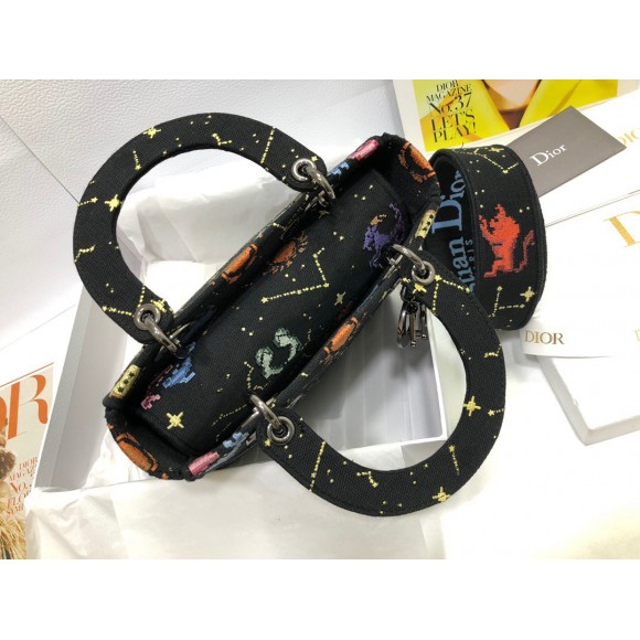 Dior Lady D-Lite Medium Bag In Black Pixel Zodiac Embroidery Dior Lady D-Lite Medium Bag In Black Pixel Zodiac Embroidery