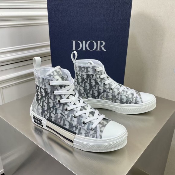 Dior Men's B23 High-top Sneakers In White and Black Oblique Canvas Dior Men's B23 High-top Sneakers In White and Black Oblique Canvas