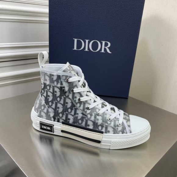 Dior Men's B23 High-top Sneakers In White and Black Oblique Canvas Dior Men's B23 High-top Sneakers In White and Black Oblique Canvas