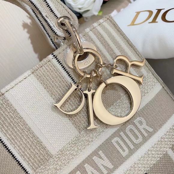 Dior Lady D-Lite Medium Bag In Beige Stripes Embroidery Dior Lady D-Lite Medium Bag In Beige Stripes Embroidery