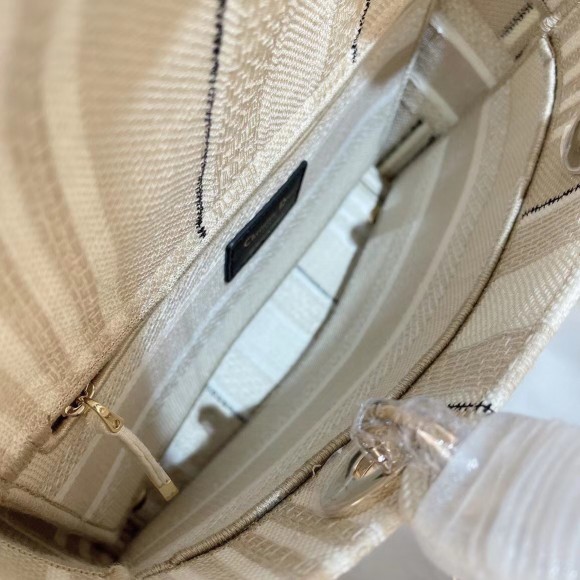 Dior Lady D-Lite Medium Bag In Beige Stripes Embroidery Dior Lady D-Lite Medium Bag In Beige Stripes Embroidery