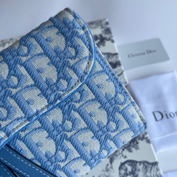 Dior Saddle Chain Wallet In Light Blue Oblique Jacquard Dior Saddle Chain Wallet In Light Blue Oblique Jacquard