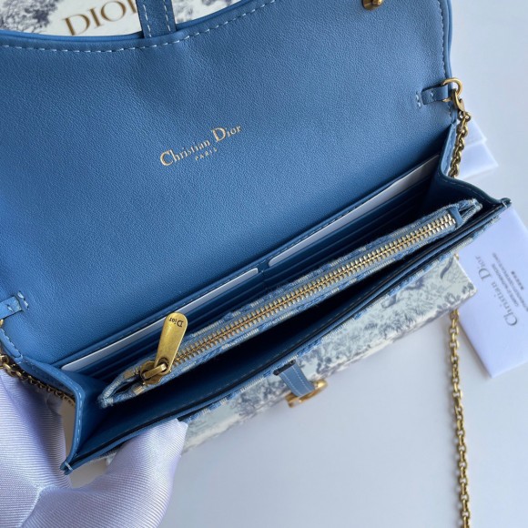 Dior Saddle Chain Wallet In Light Blue Oblique Jacquard Dior Saddle Chain Wallet In Light Blue Oblique Jacquard
