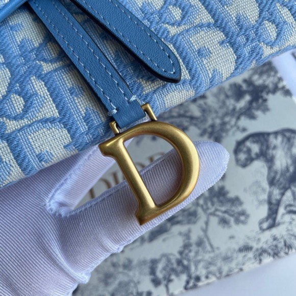 Dior Saddle Chain Wallet In Light Blue Oblique Jacquard Dior Saddle Chain Wallet In Light Blue Oblique Jacquard