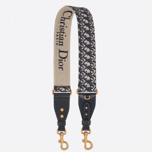 Dior Shoulder Strap with Ring in Blue Oblique Embroidery Dior Shoulder Strap with Ring in Blue Oblique Embroidery
