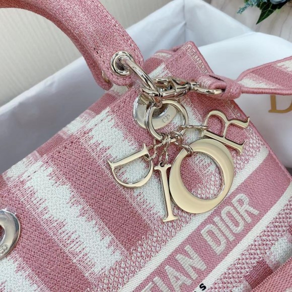 Dior Lady D-Lite Medium Bag In Pink D-Stripes Embroidery Dior Lady D-Lite Medium Bag In Pink D-Stripes Embroidery