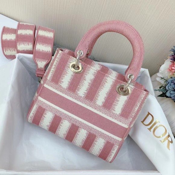 Dior Lady D-Lite Medium Bag In Pink D-Stripes Embroidery Dior Lady D-Lite Medium Bag In Pink D-Stripes Embroidery