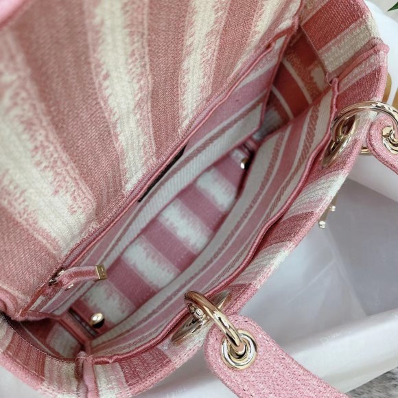 Dior Lady D-Lite Medium Bag In Pink D-Stripes Embroidery Dior Lady D-Lite Medium Bag In Pink D-Stripes Embroidery