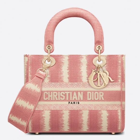 Dior Lady D-Lite Medium Bag In Pink D-Stripes Embroidery Dior Lady D-Lite Medium Bag In Pink D-Stripes Embroidery