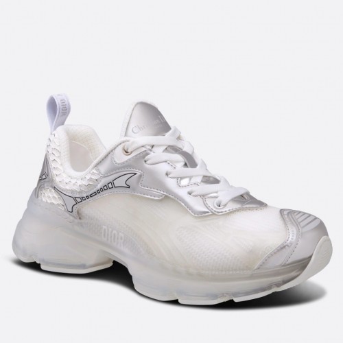 Dior Vibe Sneakers In White Mesh and Silver Leather Dior Vibe Sneakers In White Mesh and Silver Leather