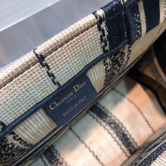 Dior Medium Book Tote Bag In Black and Beige Bayadère Embroidered Dior Medium Book Tote Bag In Black and Beige Bayadère Embroidered