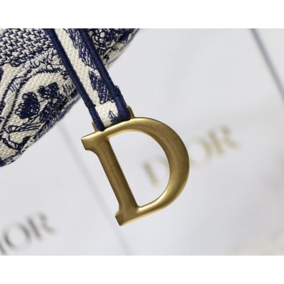 Dior Saddle Bag In Blue Toile de Jouy Embroidery Dior Saddle Bag In Blue Toile de Jouy Embroidery