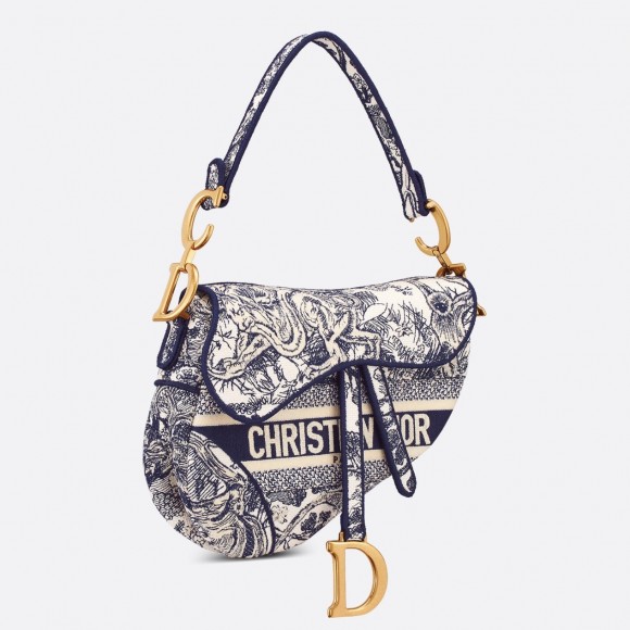 Dior Saddle Bag In Blue Toile de Jouy Embroidery Dior Saddle Bag In Blue Toile de Jouy Embroidery