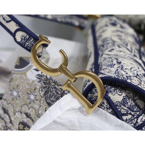 Dior Saddle Bag In Blue Toile de Jouy Embroidery Dior Saddle Bag In Blue Toile de Jouy Embroidery
