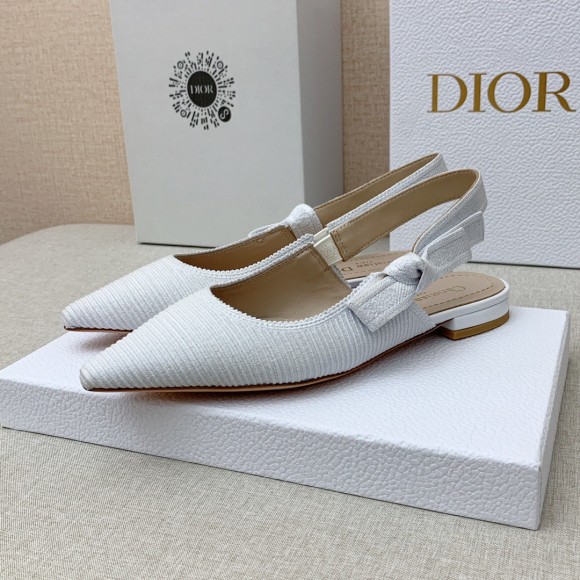 Dior J'Adior Slingback Ballerina Flats In White Technical Canvas Dior J'Adior Slingback Ballerina Flats In White Technical Canvas