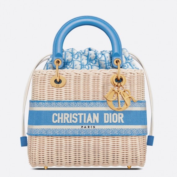 Dior Lady Dior Medium Bag in Wicker and Light Blue Oblique Jacquard Dior Lady Dior Medium Bag in Wicker and Light Blue Oblique Jacquard