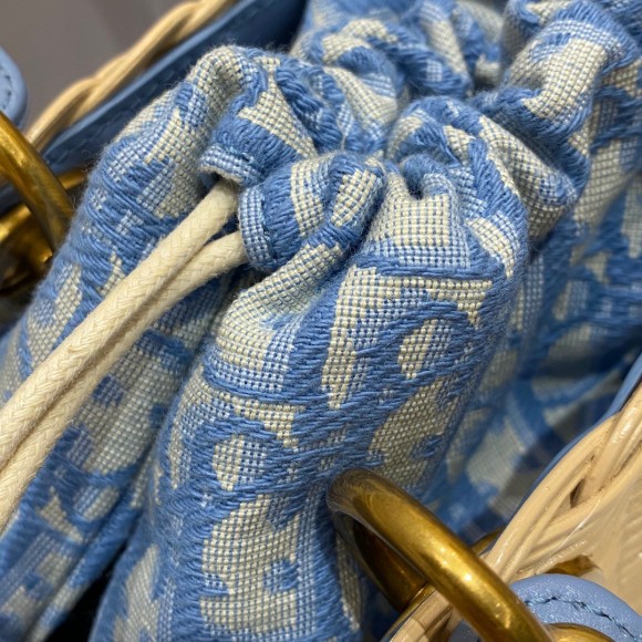 Dior Lady Dior Medium Bag in Wicker and Light Blue Oblique Jacquard Dior Lady Dior Medium Bag in Wicker and Light Blue Oblique Jacquard