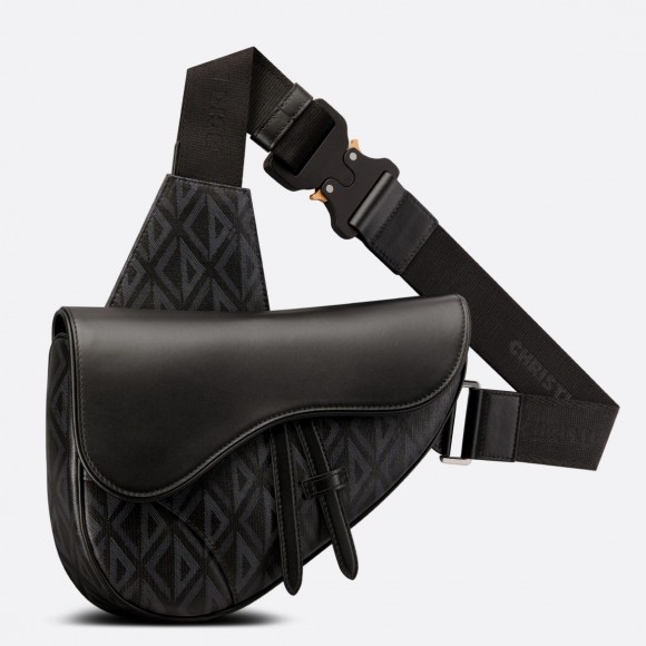 Dior Men's Saddle Bag In Black CD Diamond Canvas Dior Men's Saddle Bag In Black CD Diamond Canvas