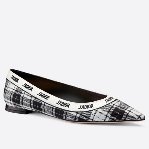 Dior J'Adior Ballet Flats In Black and White Tartan Fabric Dior J'Adior Ballet Flats In Black and White Tartan Fabric