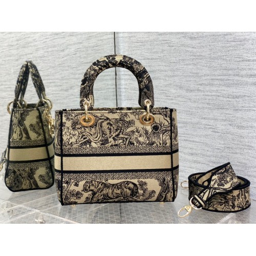 Dior Lady D-Lite Medium Bag In Brown Toile de Jouy Embroidery Dior Lady D-Lite Medium Bag In Brown Toile de Jouy Embroidery