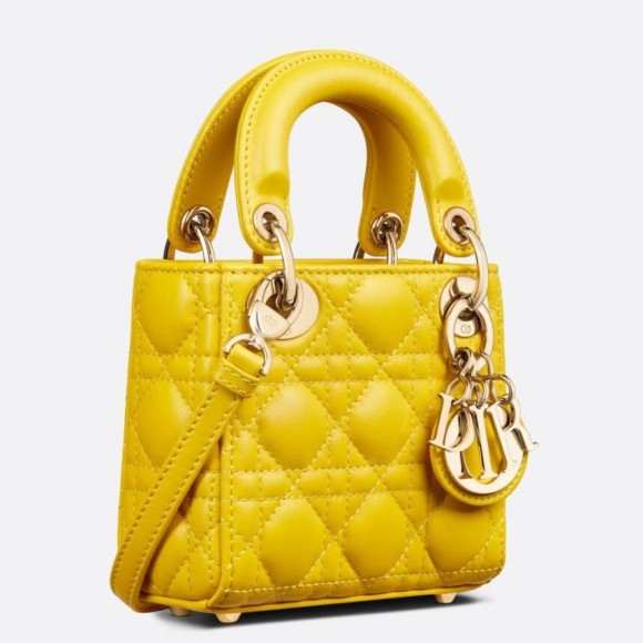 Dior Lady Dior Micro Bag In Yellow Cannage Lambskin Dior Lady Dior Micro Bag In Yellow Cannage Lambskin