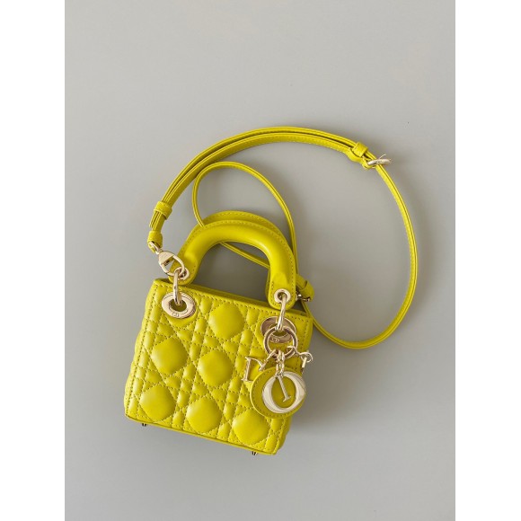 Dior Lady Dior Micro Bag In Yellow Cannage Lambskin Dior Lady Dior Micro Bag In Yellow Cannage Lambskin